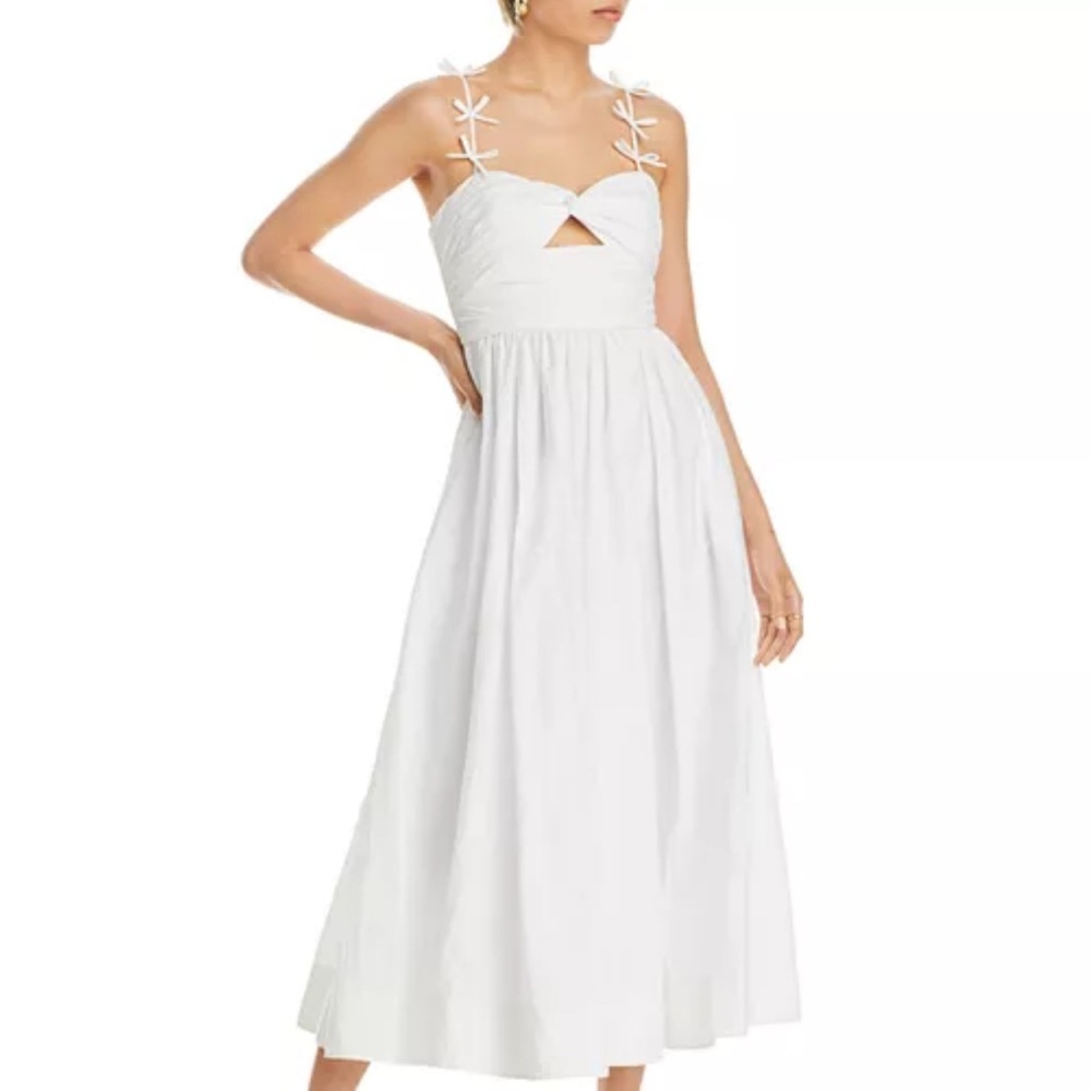 Cinq à Sept White Midi Dress with Bow Straps